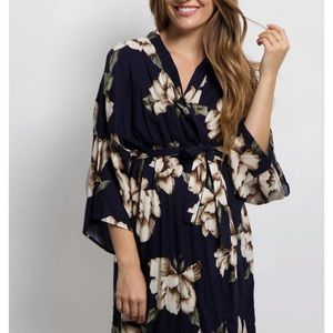 NWOT - PinkBlush Navy Blue Floral Print Delivery/Nursing Maternity Robe
